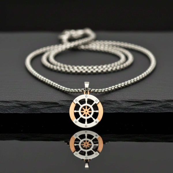 WHEEL OF VALOR - 20mm Titanium Steel Pendant with 20inch Round Box 3mm Chain for Men & Boys