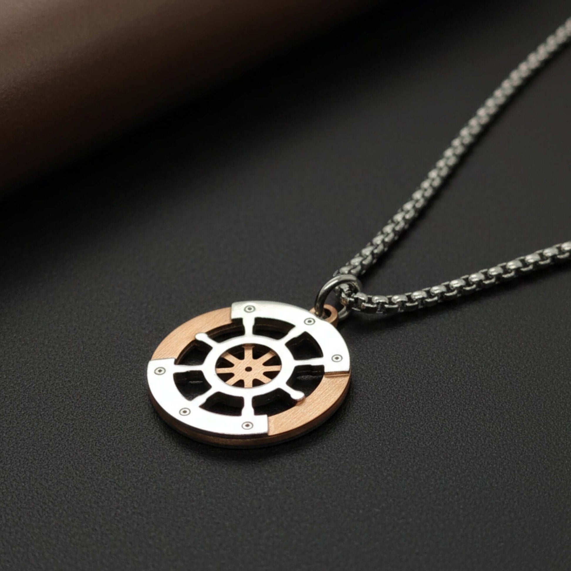 WHEEL OF VALOR - 20mm Titanium Steel Pendant with 20inch Round Box 3mm Chain for Men & Boys — SS Pendant/ Necklace for Men | THE MEN THING