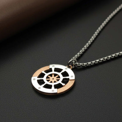 WHEEL OF VALOR - 20mm Titanium Steel Pendant with 20inch Round Box 3mm Chain for Men & Boys — SS Pendant/ Necklace for Men | THE MEN THING