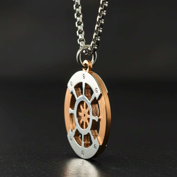 WHEEL OF VALOR - 20mm Titanium Steel Pendant with 20inch Round Box 3mm Chain for Men & Boys
