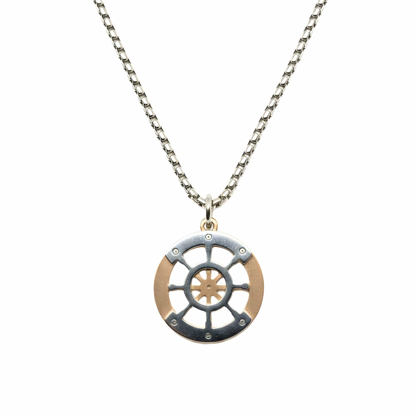 WHEEL OF VALOR - 20mm Titanium Steel Pendant with 20inch Round Box 3mm Chain for Men & Boys — SS Pendant/ Necklace for Men | THE MEN THING