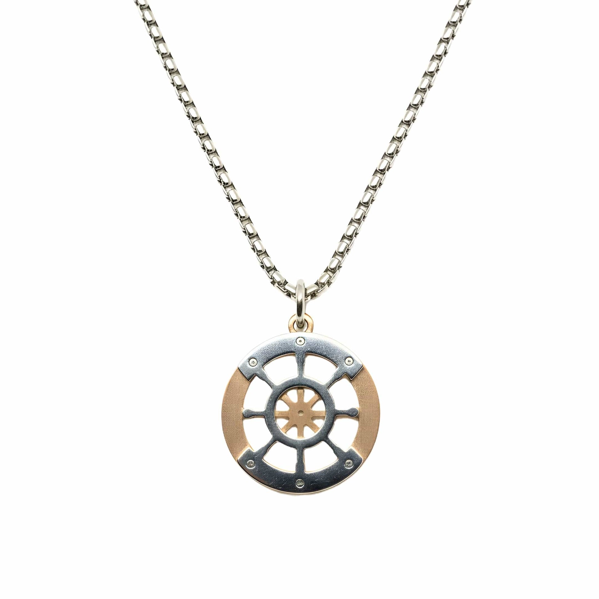 WHEEL OF VALOR - 20mm Titanium Steel Pendant with 20inch Round Box 3mm Chain for Men & Boys — SS Pendant/ Necklace for Men | THE MEN THING