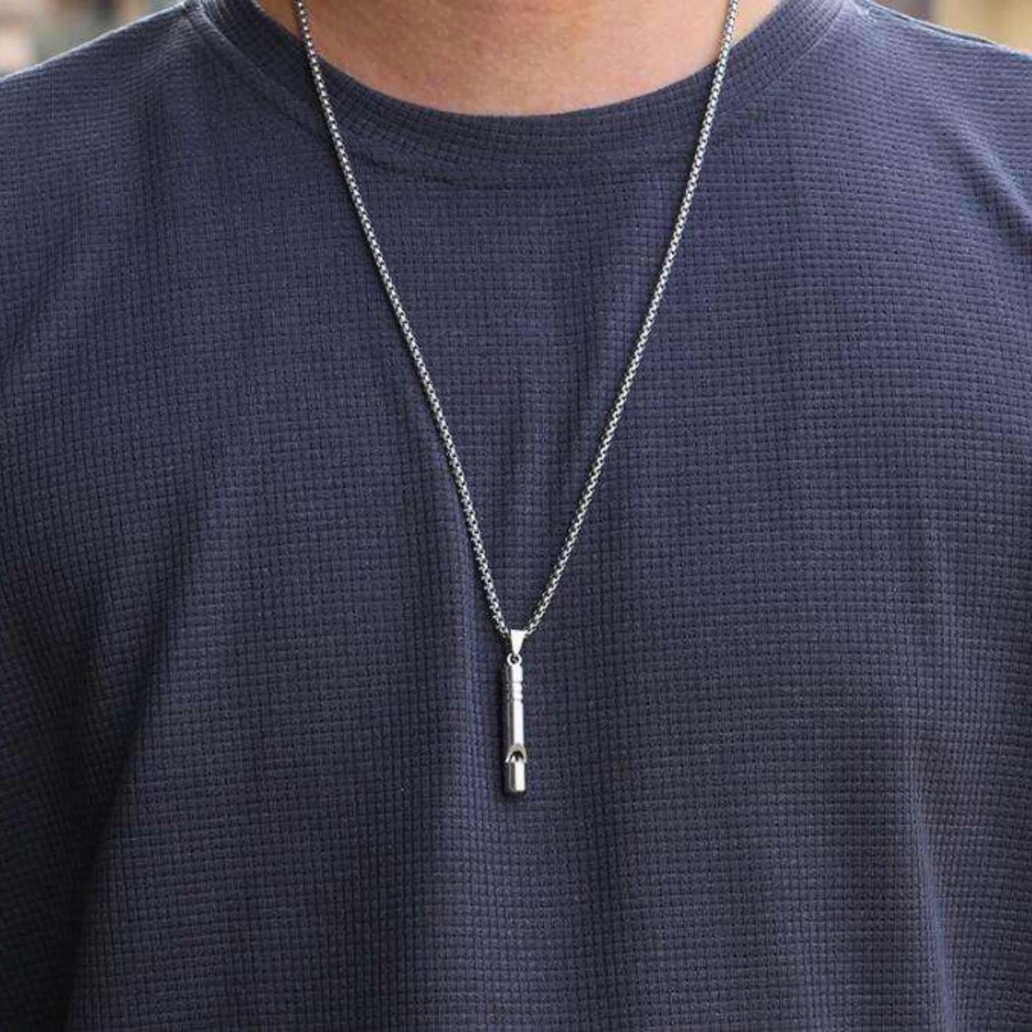 WHISTLE - 8mm Titanium Steel Pendant with 27inch Round Box 4mm Chain for Men & Boys — SS Pendant/ Necklace for Men | THE MEN THING