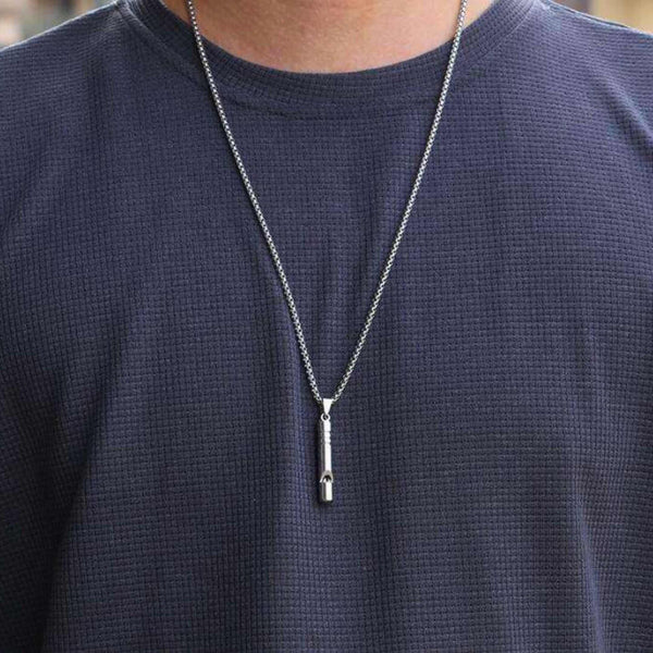 WHISTLE - 8mm Titanium Steel Pendant with 27inch Round Box 4mm Chain for Men & Boys