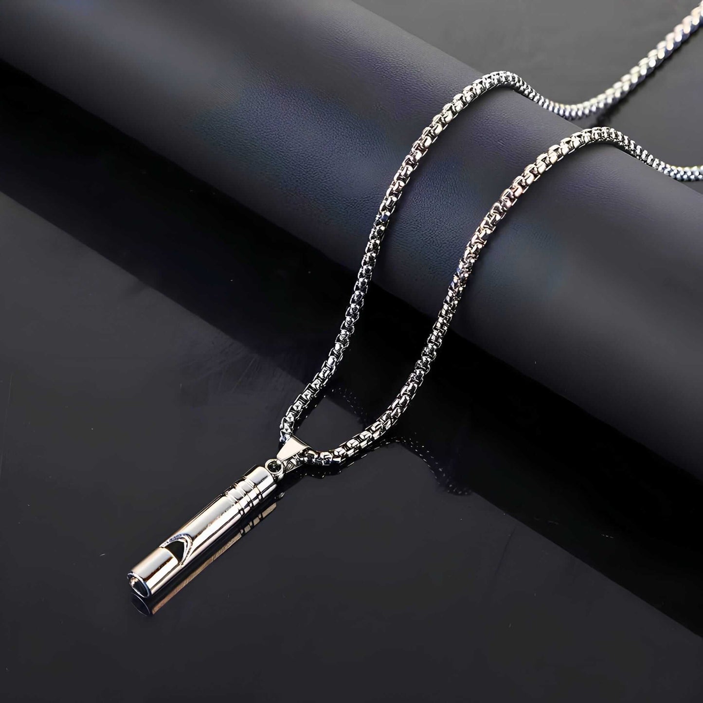 WHISTLE - 8mm Titanium Steel Pendant with 27inch Round Box 4mm Chain for Men & Boys — SS Pendant/ Necklace for Men | THE MEN THING