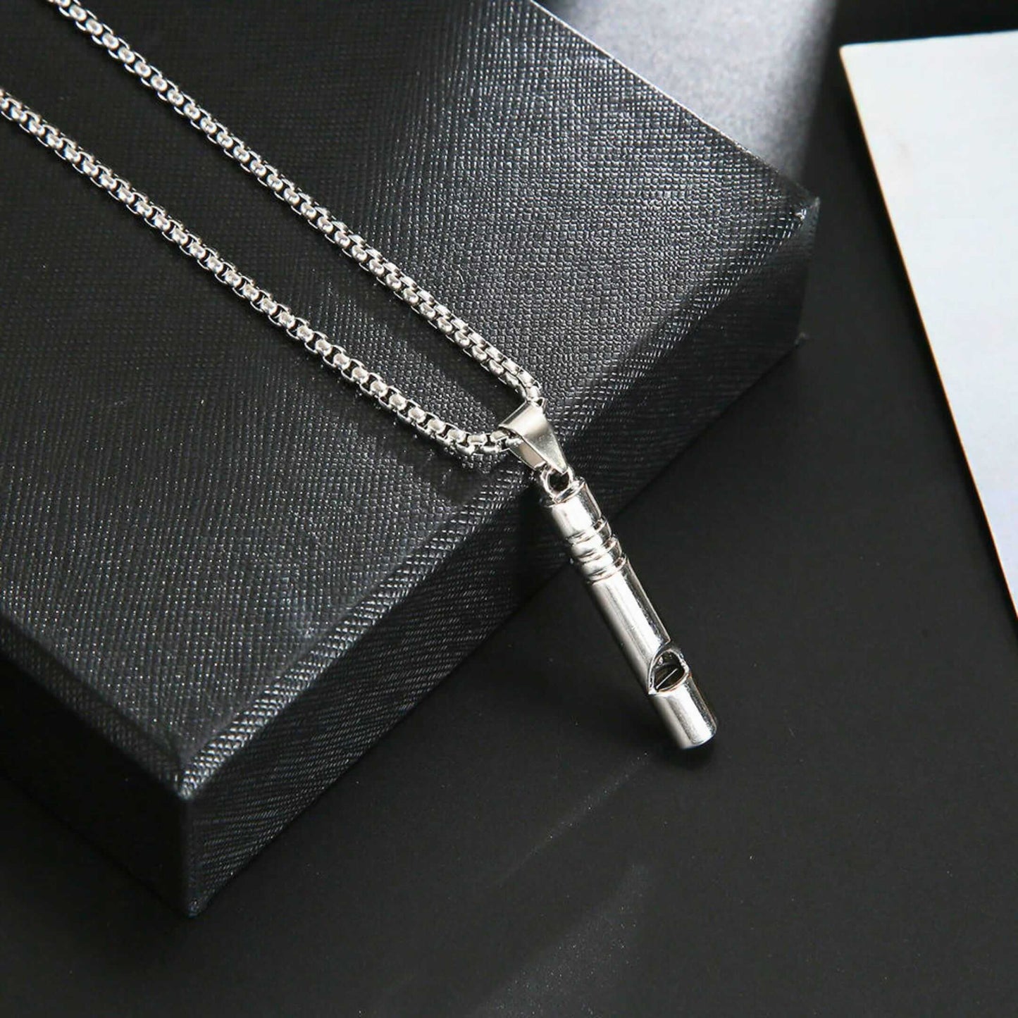 WHISTLE - 8mm Titanium Steel Pendant with 27inch Round Box 4mm Chain for Men & Boys — SS Pendant/ Necklace for Men | THE MEN THING