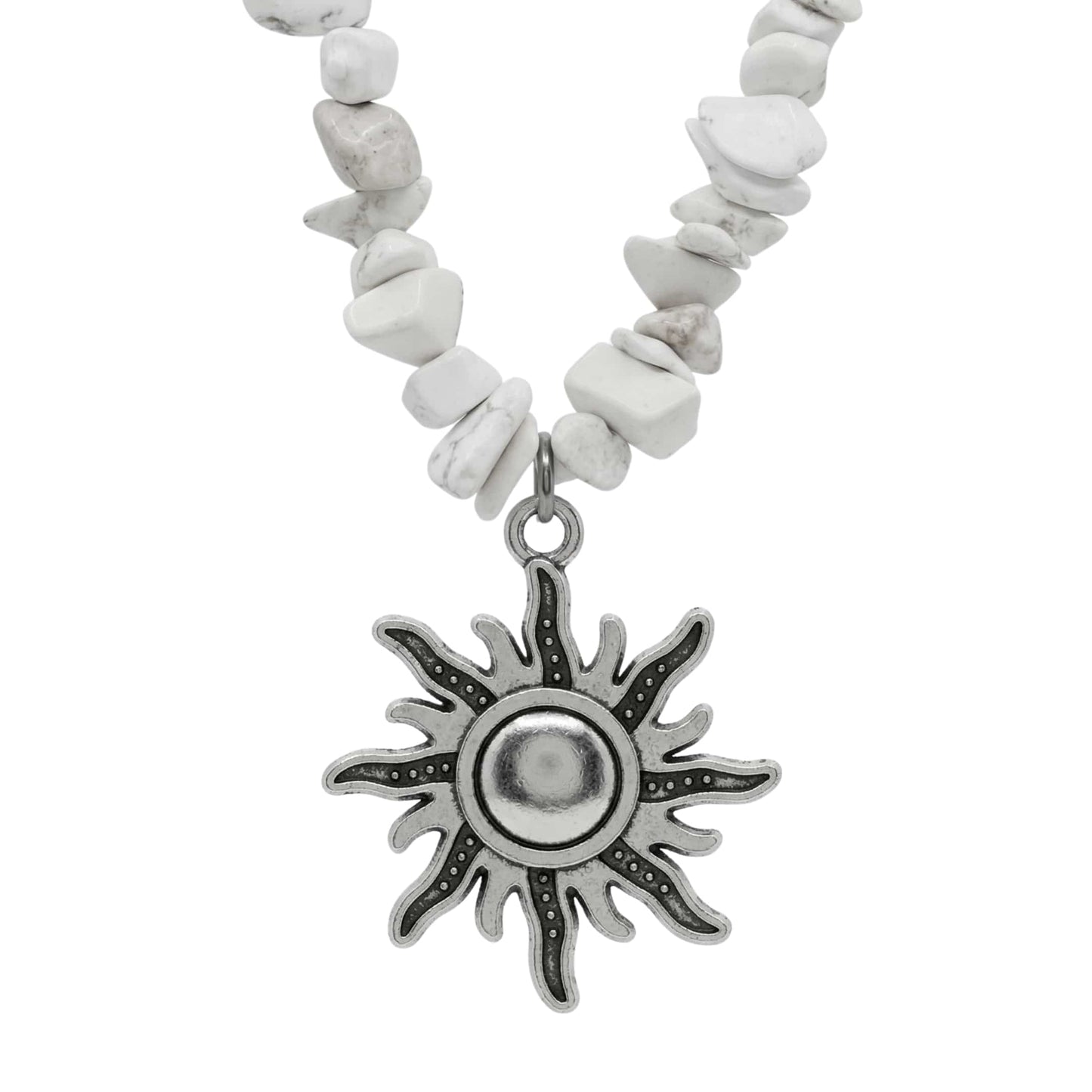WHITE AURA SUN - 26mm Pendant with 17 to 19inch Adjustable Howlite Chip Beaded Necklace for Men and Boys - THE MEN THING