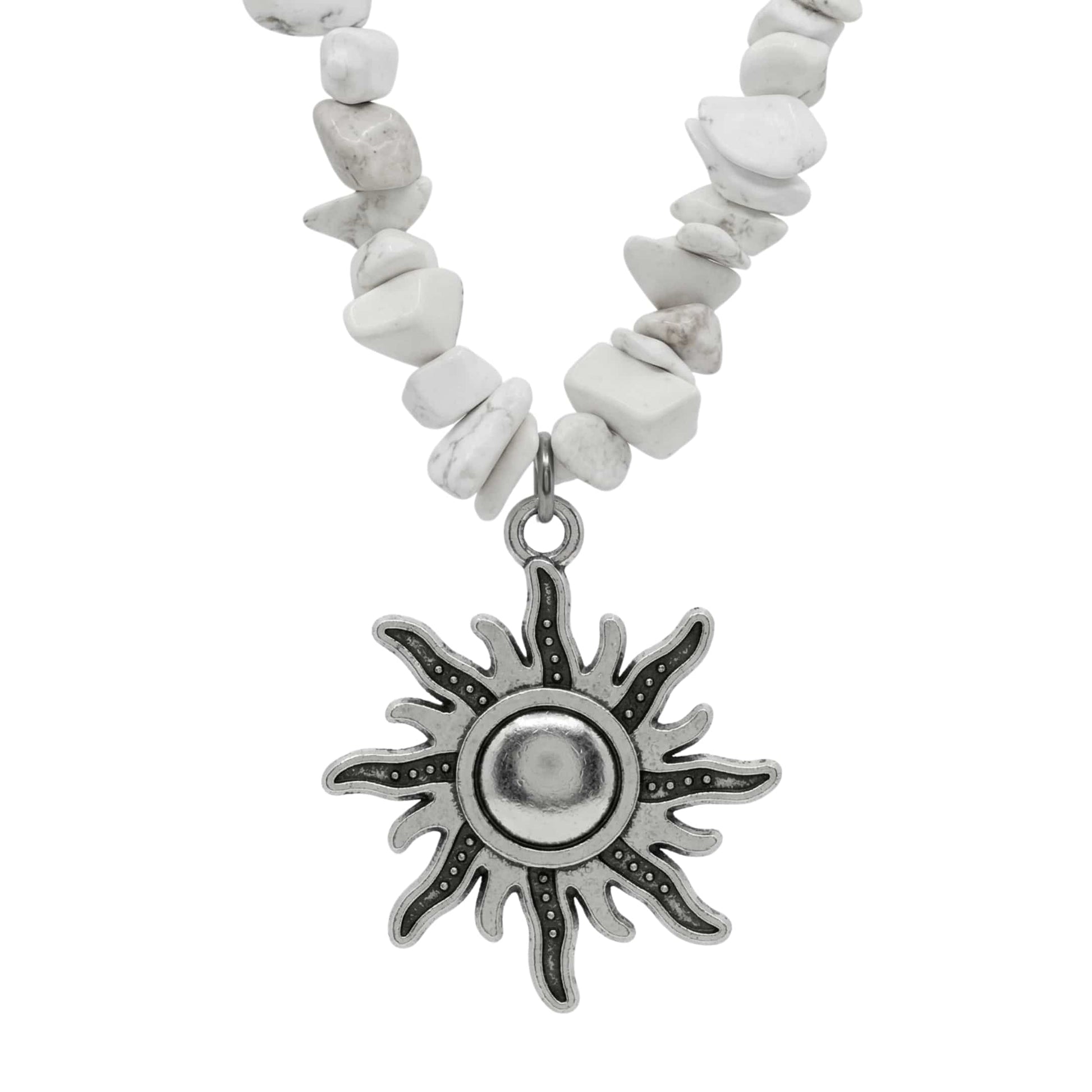 WHITE AURA SUN - 26mm Pendant with 17 to 19inch Adjustable Howlite Chip Beaded Necklace for Men and Boys - THE MEN THING