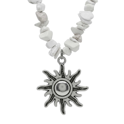 WHITE AURA SUN - 26mm Pendant with 17 to 19inch Adjustable Howlite Chip Beaded Necklace for Men and Boys - THE MEN THING