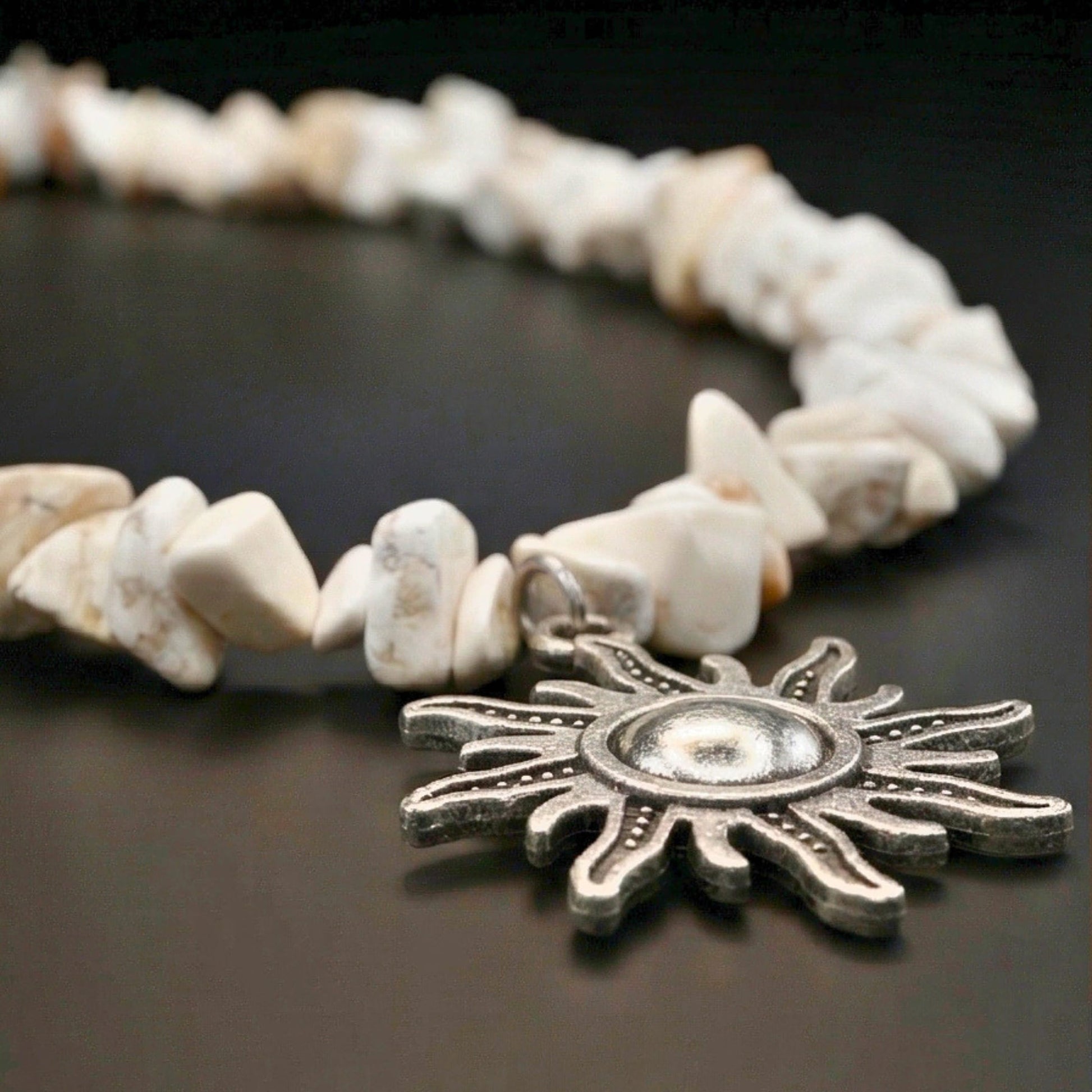 WHITE AURA SUN - 26mm Pendant with 17 to 19inch Adjustable Howlite Chip Beaded Necklace for Men and Boys - THE MEN THING