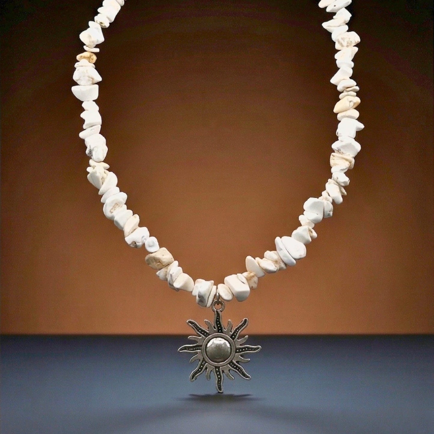 WHITE AURA SUN - 26mm Pendant with 17 to 19inch Adjustable Howlite Chip Beaded Necklace for Men and Boys - THE MEN THING