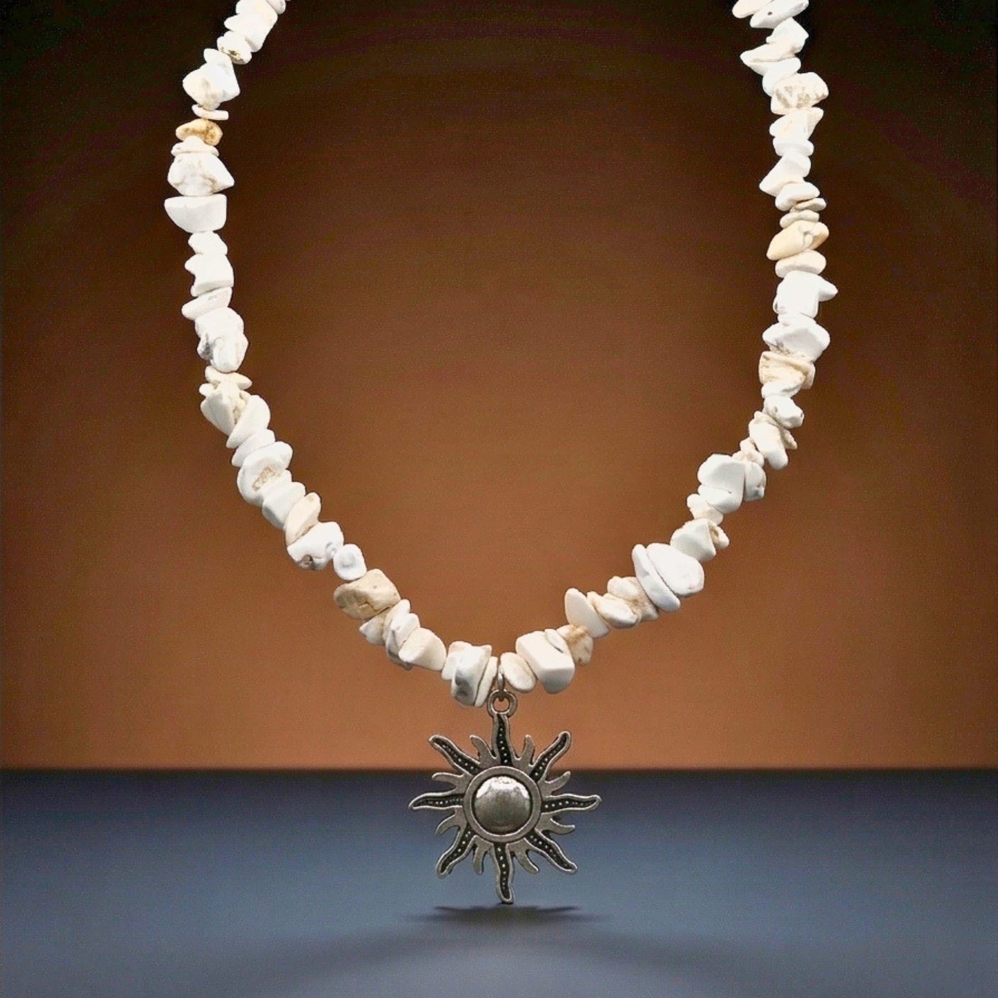 WHITE AURA SUN - 26mm Pendant with 17 to 19inch Adjustable Howlite Chip Beaded Necklace for Men and Boys - THE MEN THING
