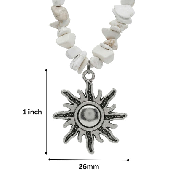 WHITE AURA SUN - 26mm Pendant with 17 to 19inch Adjustable Howlite Chip Beaded Necklace for Men and Boys