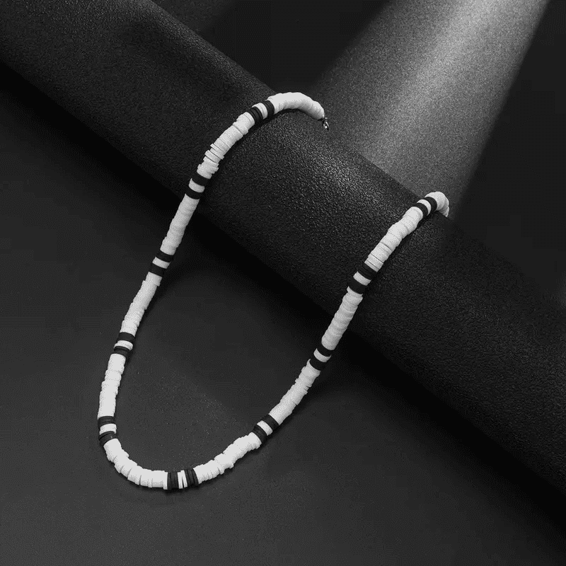 WHITE EARTHY APPEAL - Beaded Necklace - Black & White Beaded Necklace for Men & Boys (20 inch with adjustable cable chain) - THE MEN THING