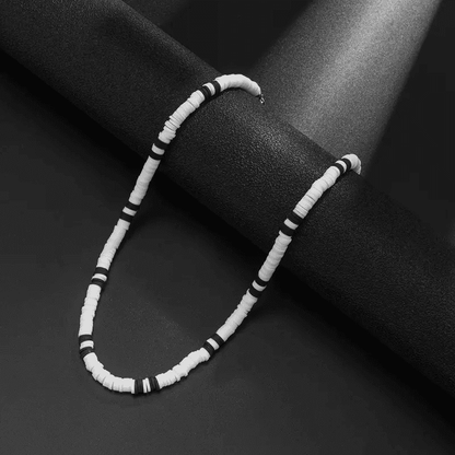WHITE EARTHY APPEAL - Beaded Necklace - Black & White Beaded Necklace for Men & Boys (20 inch with adjustable cable chain) - THE MEN THING