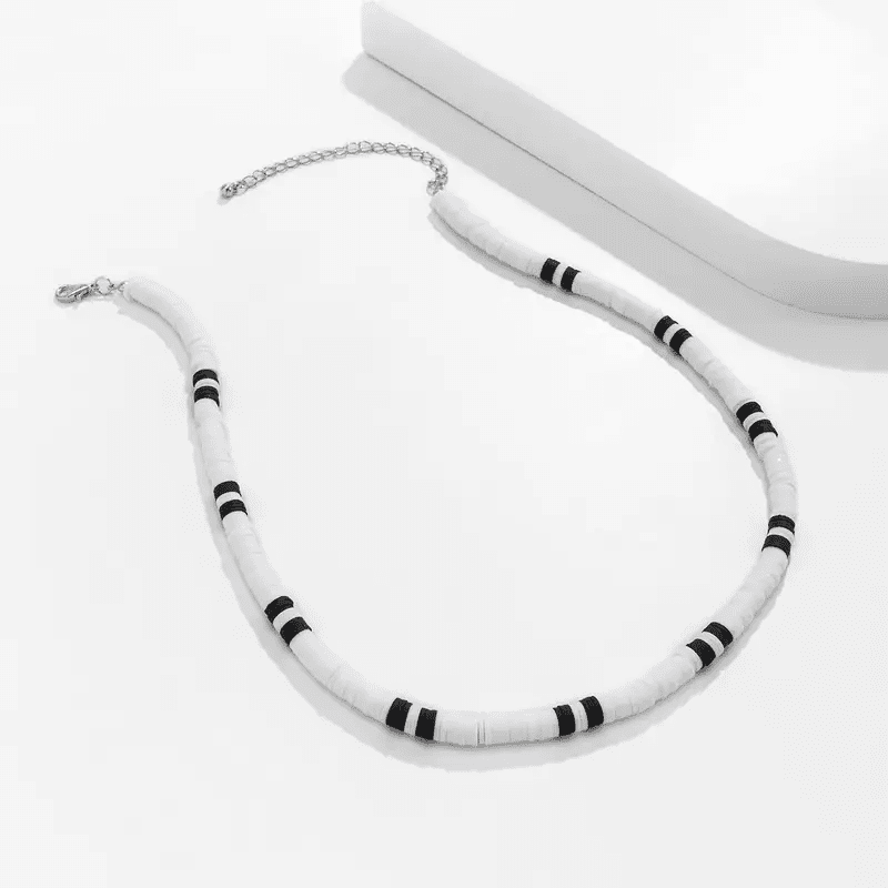 WHITE EARTHY APPEAL - Beaded Necklace - Black & White Beaded Necklace for Men & Boys (20 inch with adjustable cable chain) - THE MEN THING