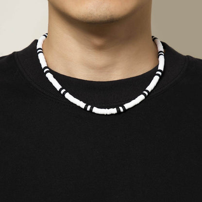 WHITE EARTHY APPEAL - Beaded Necklace - Black & White Beaded Necklace for Men & Boys (20 inch with adjustable cable chain) - THE MEN THING