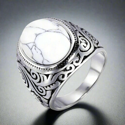 WHITE WHISPER - Titanium Steel Vintage Ring with White Stone (Size, 17-21- 24) - THE MEN THING