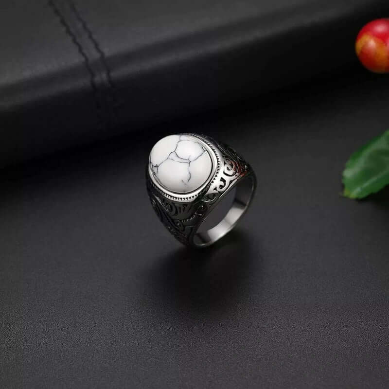 WHITE WHISPER - Titanium Steel Vintage Ring with White Stone (Size, 17-21- 24) - THE MEN THING