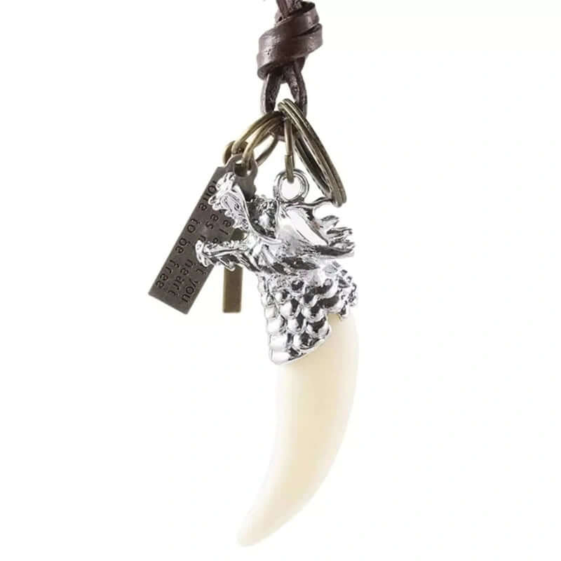WHITE WOLF TOOTH -  Leather Necklace for Men - Vintage  Pendant with Adjustable Pure Leather Cord Necklace for Men & Boys - THE MEN THING