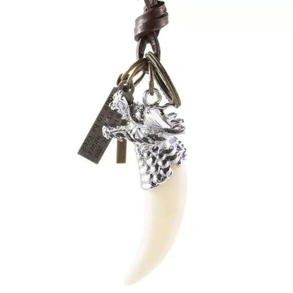 WHITE WOLF TOOTH -  Leather Necklace for Men - Vintage  Pendant with Adjustable Pure Leather Cord Necklace for Men & Boys - THE MEN THING
