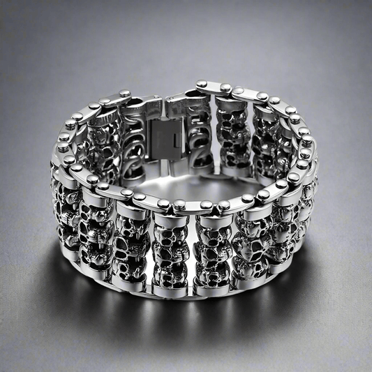 WIDE SKULL - 32mm Pure Titanium Steel Bracelet, Heavy Biker Bracelet for Men & Boy (8inch) - THE MEN THING