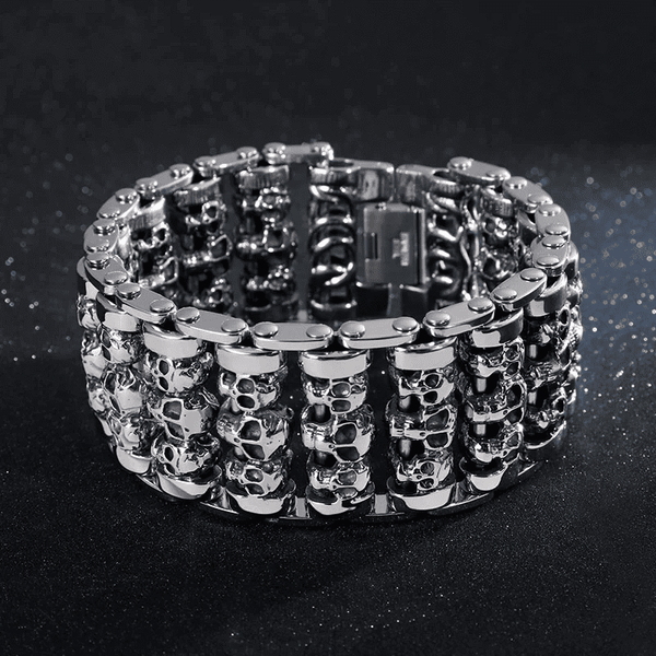 WIDE SKULL - 32mm Pure Titanium Steel Bracelet, Heavy Biker Bracelet for Men & Boy (8inch)