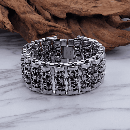 WIDE SKULL - 32mm Pure Titanium Steel Bracelet, Heavy Biker Bracelet for Men & Boy (8inch) - THE MEN THING