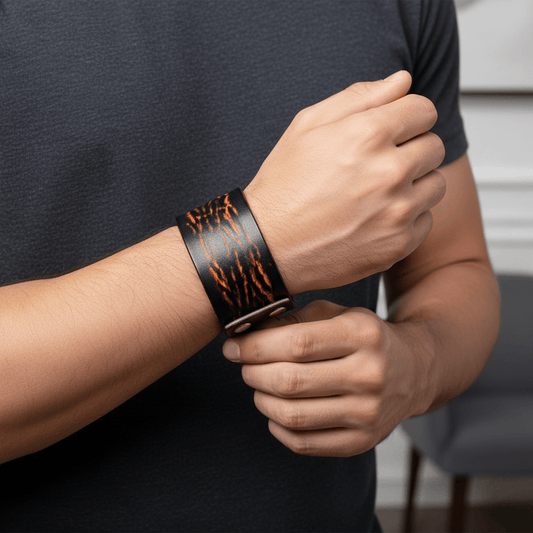 WILD FLAME - 40mm Brown Genuine Leather Adjustable Bracelet for Men & Boys (9 inch) - THE MEN THING