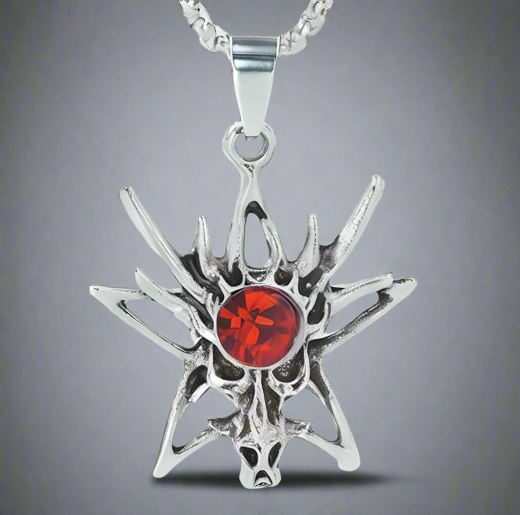 WILD HUNT - Alloy Pendant with Stainless Steel  24inch Round Box Chain with Red Stone, European trending Style for Men & Boys - THE MEN THING