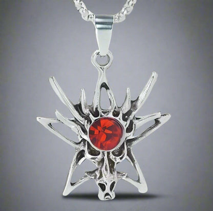 WILD HUNT - Alloy Pendant with Stainless Steel  24inch Round Box Chain with Red Stone, European trending Style for Men & Boys - THE MEN THING