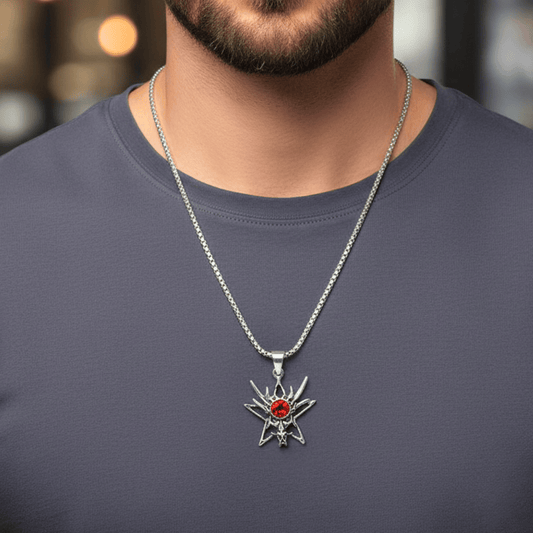 WILD HUNT - Alloy Pendant with Stainless Steel  24inch Round Box Chain with Red Stone, European trending Style for Men & Boys - THE MEN THING