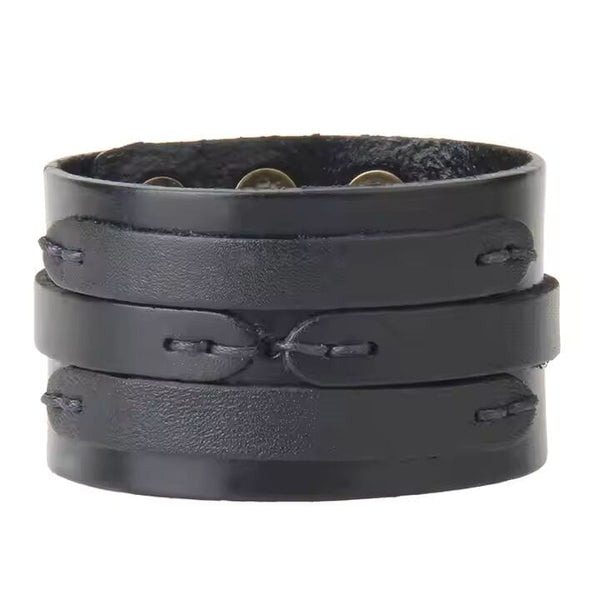 WILDFIRE WRAP BLACK - Genuine Braided Leather Bracelet Set for Men & Boys (8 inch)