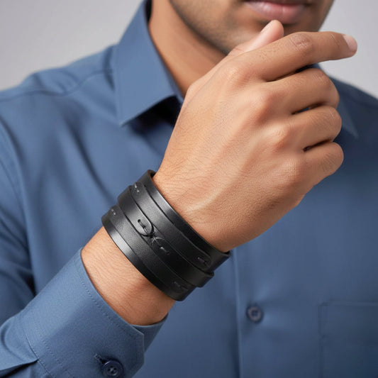 WILDFIRE WRAP BLACK - Genuine Braided Leather Bracelet Set for Men & Boys (8 inch) - THE MEN THING