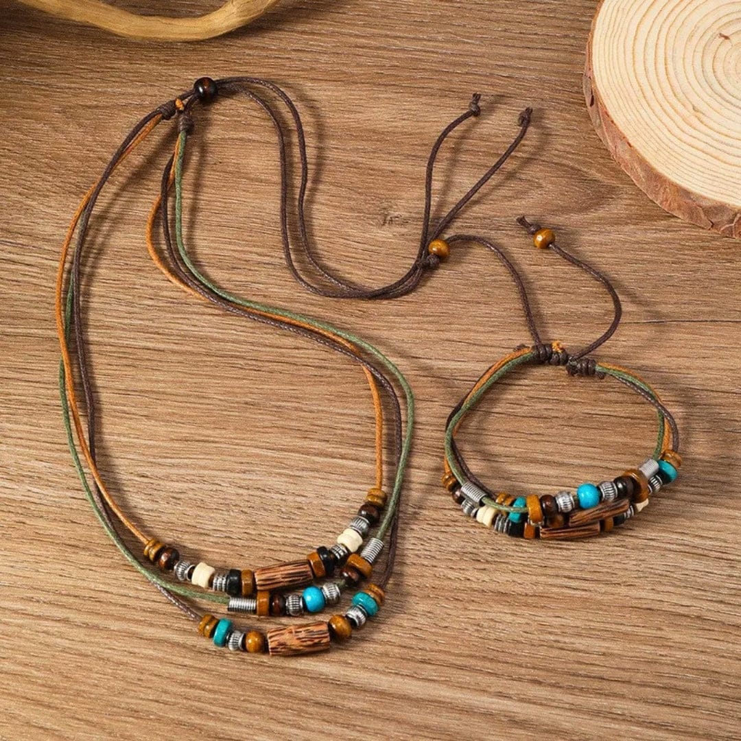 WILDWOOD ADVENTURE - Genuine Wooden Beaded Necklace and Bracelet Set for Men & Boys (Adjustable) - THE MEN THING
