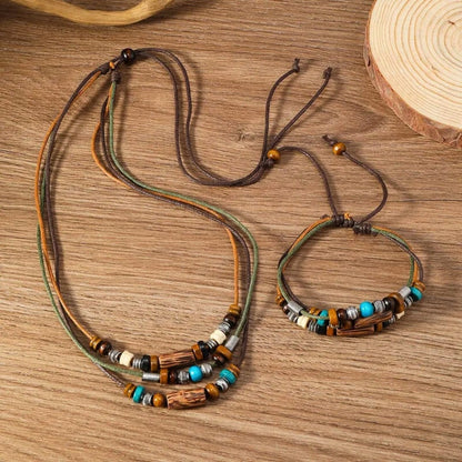 WILDWOOD ADVENTURE - Genuine Wooden Beaded Necklace and Bracelet Set for Men & Boys (Adjustable) - THE MEN THING