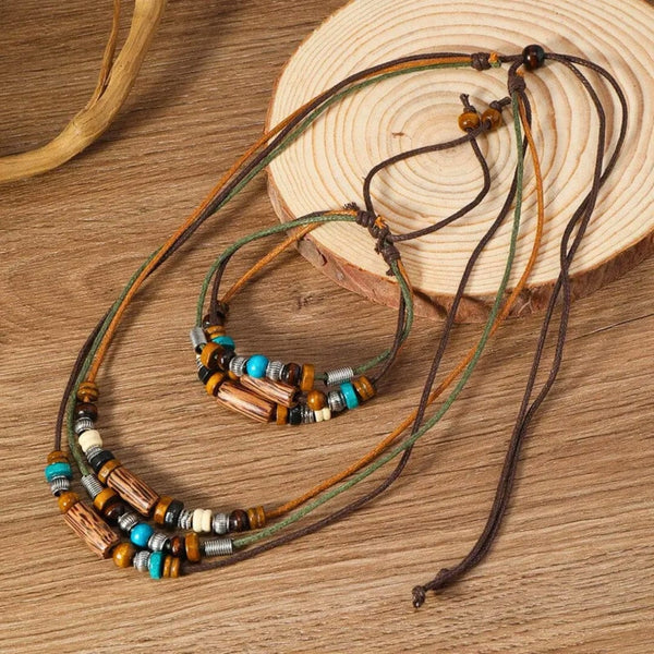 WILDWOOD ADVENTURE - Genuine Wooden Beaded Necklace and Bracelet Set for Men & Boys (Adjustable)