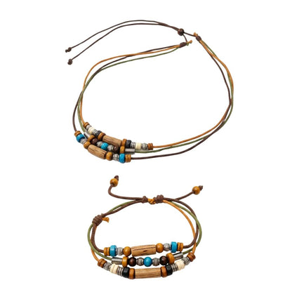 WILDWOOD ADVENTURE - Genuine Wooden Beaded Necklace and Bracelet Set for Men & Boys (Adjustable) - THE MEN THING