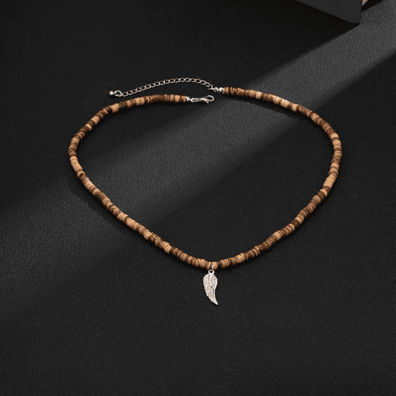 WILDWOOD BOHO - Wooden Bead with Feather Pendant Men's Necklace for Men and Boys (24 Inch) - THE MEN THING