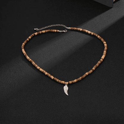WILDWOOD BOHO - Wooden Bead with Feather Pendant Men's Necklace for Men and Boys (24 Inch) - THE MEN THING