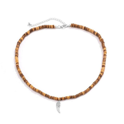 WILDWOOD BOHO - Wooden Bead with Feather Pendant Men's Necklace for Men and Boys (24 Inch) - THE MEN THING