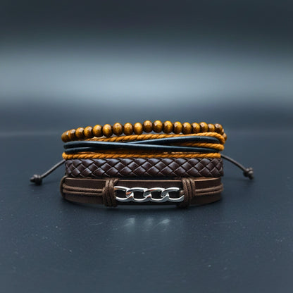 WILDWOOD CHAINSTACK - 4 Pcs Genuine Leather Adjustable Bracelet Set for Men & Boys (8 inch) - THE MEN THING