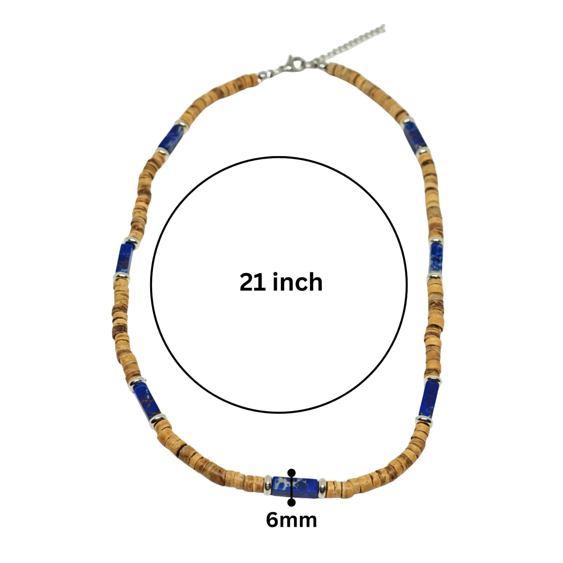 WILDWOOD TRIBAL - Blue 6 mm Beaded Necklace for Men and Boys (21 inches with adjustable silver cable chain) - THE MEN THING