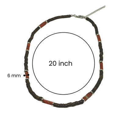WILDWOOD TRIBAL - Brick Red Jasper 6 mm Beaded Necklace for Men and Boys (20 inches with adjustable silver cable chain) - THE MEN THING