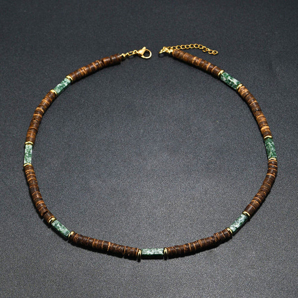 WILDWOOD TRIBAL - Jade Green 6 mm Beaded Necklace for Men and Boys (21 inches with adjustable golden cable chain)