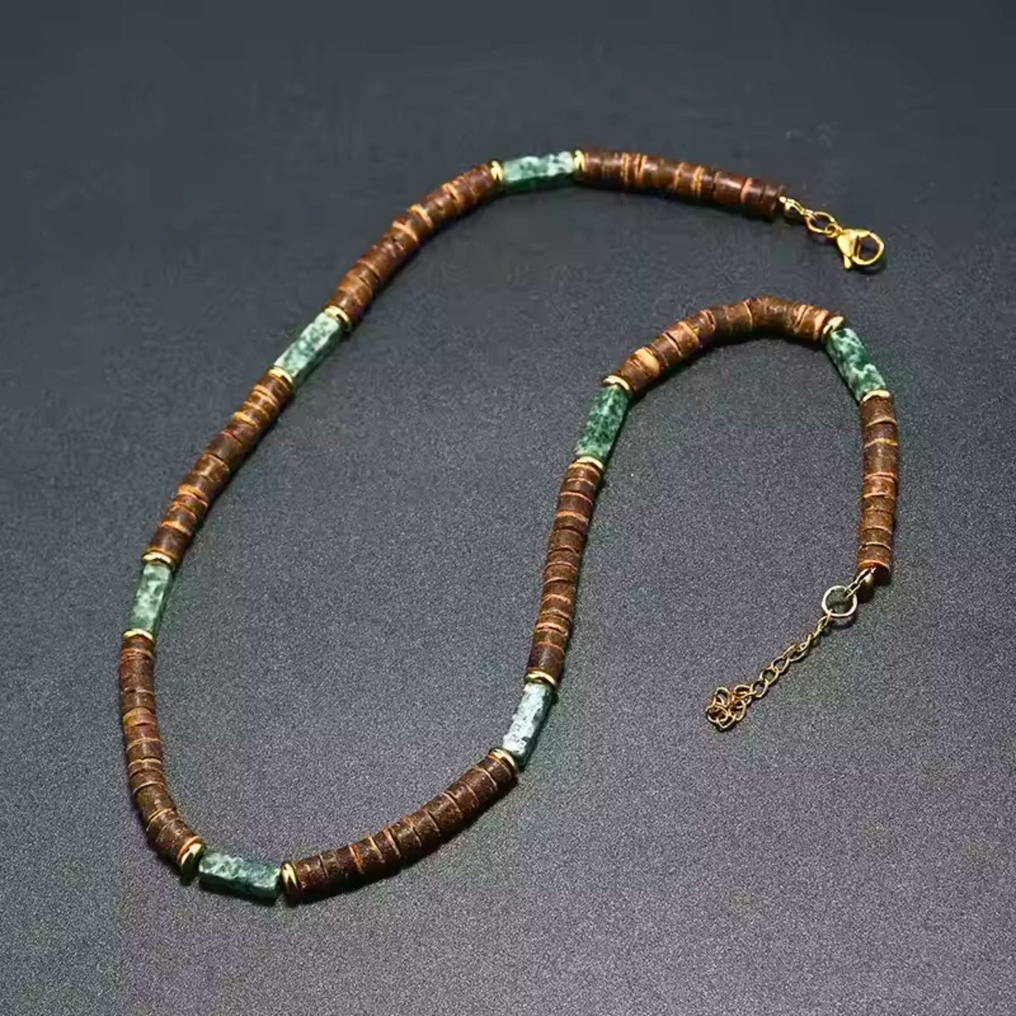 WILDWOOD TRIBAL - Jade Green 6 mm Beaded Necklace for Men and Boys (21 inches with adjustable golden cable chain) - THE MEN THING