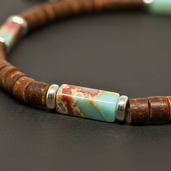 WILDWOOD TRIBAL - Multicolor 6 mm Beaded Necklace for Men and Boys (21 inches with adjustable silver cable chain)