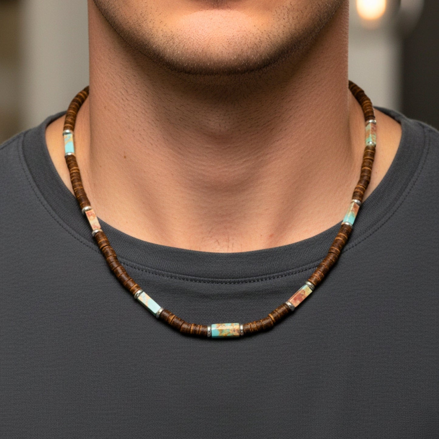WILDWOOD TRIBAL - Multicolor 6 mm Beaded Necklace for Men and Boys (21 inches with adjustable silver cable chain) - THE MEN THING