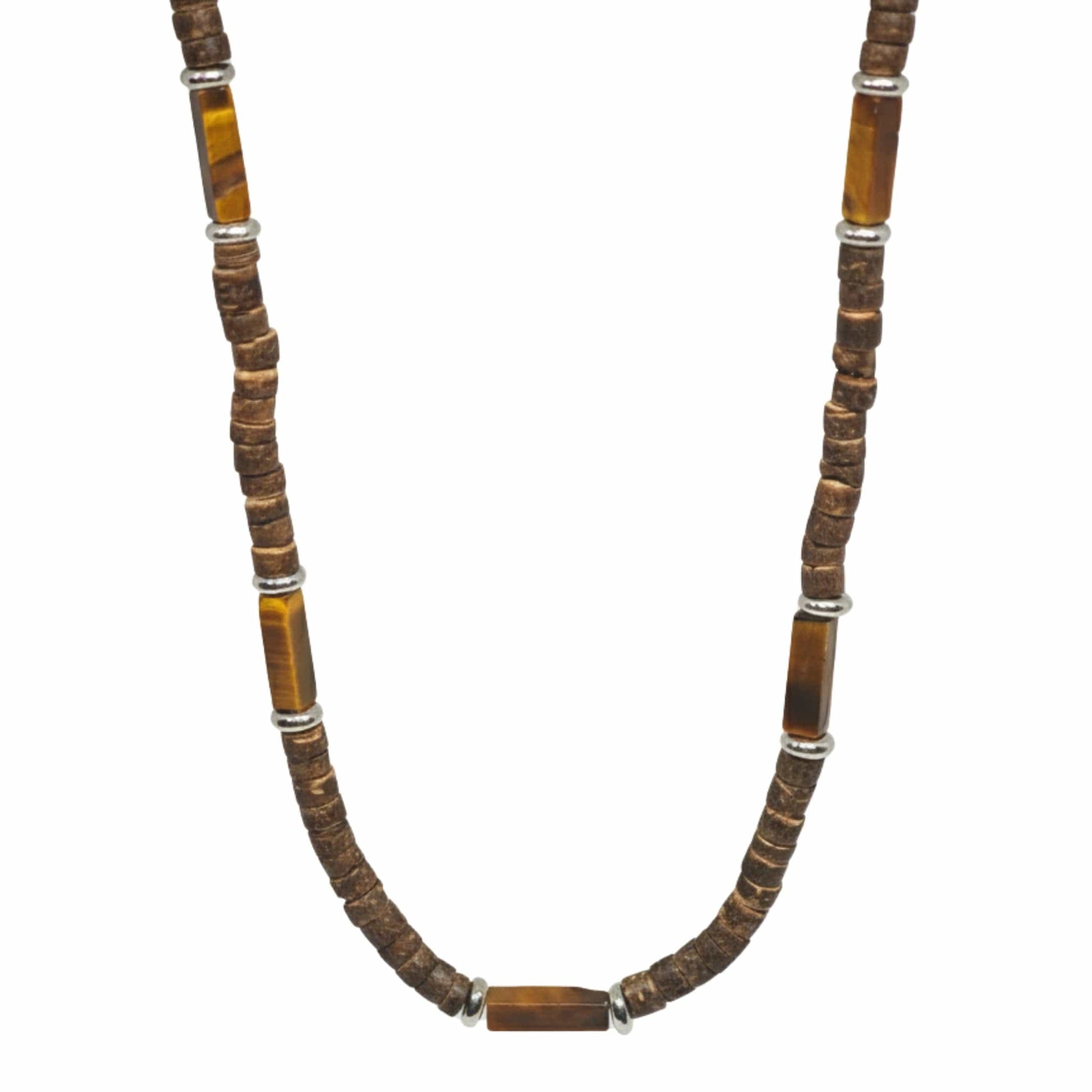 WILDWOOD TRIBAL - Tiger Eye chatoyance 6 mm Beaded Necklace for Men and Boys (21 inches with adjustable silver cable chain) - THE MEN THING