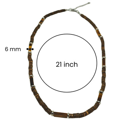 WILDWOOD TRIBAL - Tiger Eye chatoyance 6 mm Beaded Necklace for Men and Boys (21 inches with adjustable silver cable chain) - THE MEN THING